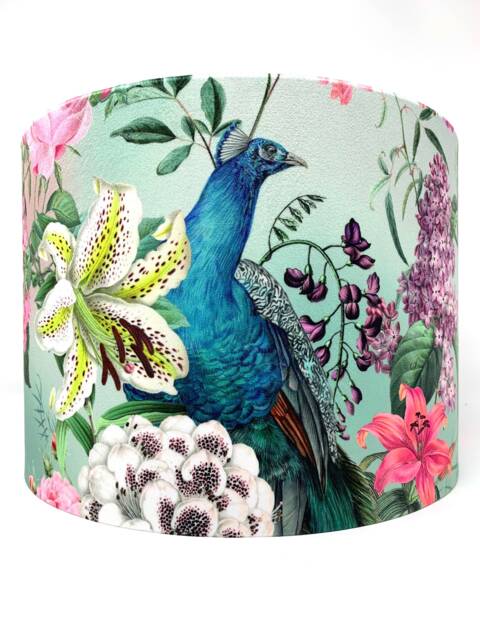 Peacock Floral Lampshade Teal Duck Egg Drum Light Shade For Table/Ceiling Lamps - image 1