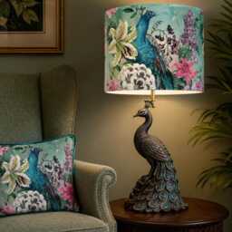 Peacock Floral Lampshade Teal Duck Egg Drum Light Shade For Table/Ceiling Lamps - thumbnail 4