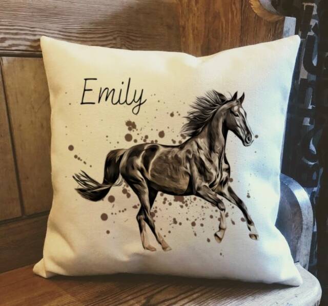 Personalised Horse Country Canvas Cushion - Customised Pony Linen Equestrian Cover With Inner Filler - image 1