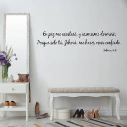 Catholic Stickers - I Will Lie Down & Sleep in Peace Psalm 48 Vinyl Wall Decal Spanish Version Christian - Vwaq 3016 - thumbnail 1
