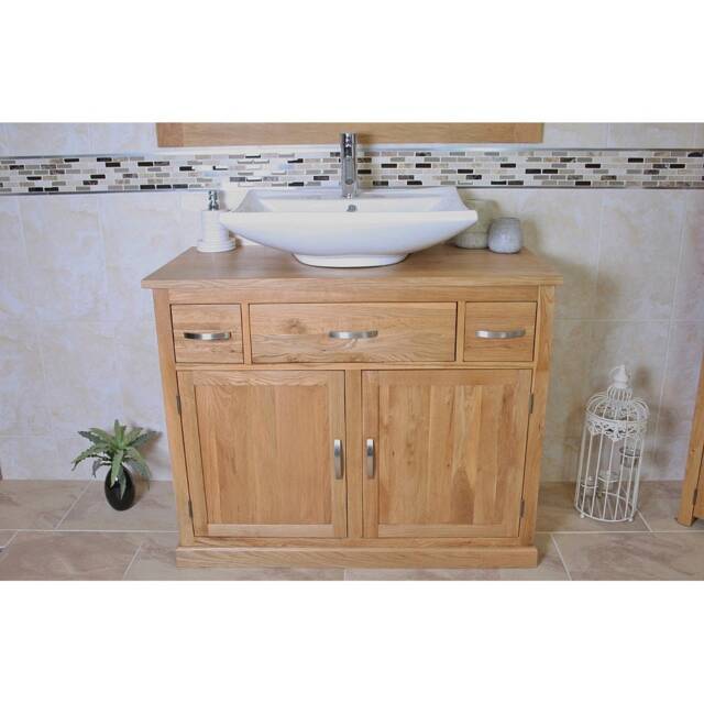 Bathroom Vanity Unit Furniture Wash Stand Oak Cabinet & White Ceramic Basin 1161016 - image 1
