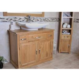Bathroom Vanity Unit Furniture Wash Stand Oak Cabinet & White Ceramic Basin 1161016 - thumbnail 3