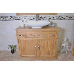 Bathroom Vanity Unit Furniture Wash Stand Oak Cabinet & White Ceramic Basin 1161016 - thumbnail 1