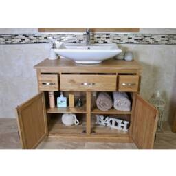 Bathroom Vanity Unit Furniture Wash Stand Oak Cabinet & White Ceramic Basin 1161016 - thumbnail 2