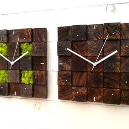 Square Wooden Wall Clock With Moss Biophilic Nordic Decor - thumbnail 3