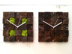 Square Wooden Wall Clock With Moss Biophilic Nordic Decor
