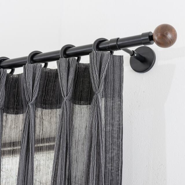 Black Striped Sheer Linen Curtain Panel Custom Light Filtering Drape - image 1