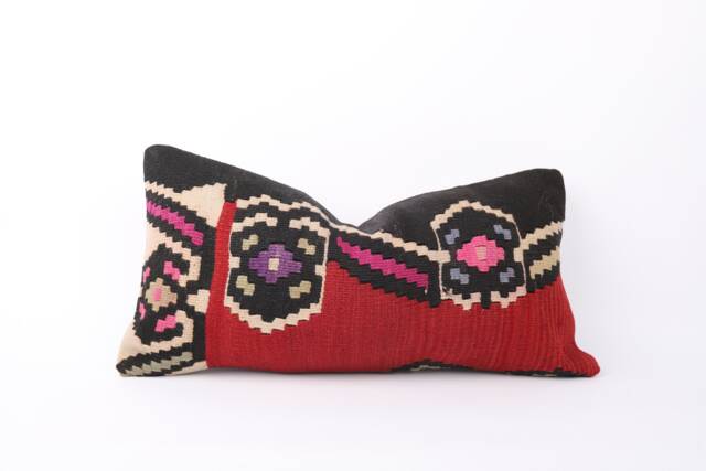 Handmade Kilim Lumbar Pillow Cover Bohemian Stripe Sofa - 12x24 - image 1