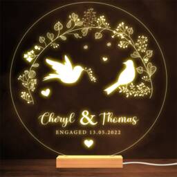 Floral Frame Love Birds Engagement Personalised Gift Warm Lamp Night Light