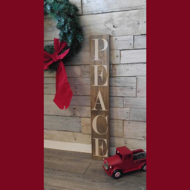 "Peace Wooden Rustic Porch Sign/Christmas Holidays Outdoor Welcome/ Farmhouse Vertical/ Tall 36"" X 5.75" - image 1