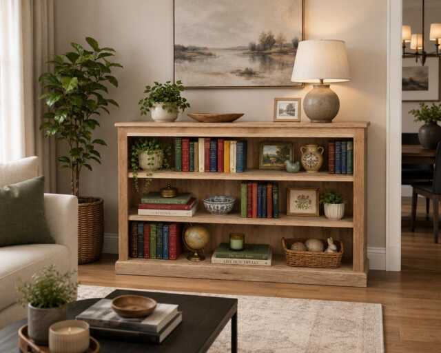 Solid Oak Low Bookcase, Handcrafted Display Shelving Unit, 3Ft X 5Ft, Traditional Style - image 1