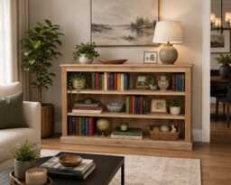 Solid Oak Low Bookcase, Handcrafted Display Shelving Unit, 3Ft X 5Ft, Traditional Style