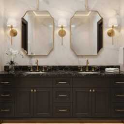 Brass Hanging Mirror - Ceiling Mounted Bathroom - thumbnail 2