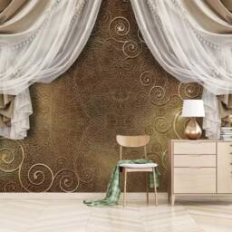 3D Curtains Wallpaper, European Wall Mural, Elegant Decor - Peel & Stick - thumbnail 2