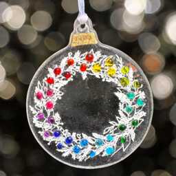 Fused Glass Christmas Bauble Multi-Color Berry Wreath, 22Ct Gold Detail