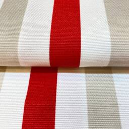 1091. Handmade Red Beige Stripe 100% Cotton Cushion Cover, 16x16 - thumbnail 3