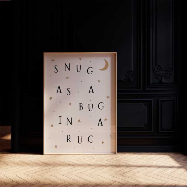 Snug As A Bug in Rug, Nursery Print, Kids Bedroom, Girl, Boy, Unframed, A1/A2/A3/A4/A5, Quote New Baby Gift, Decor, Gicl??e - image 1