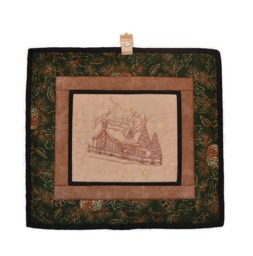 Log Cabin Quilted Wall Hanging, Quilt, Toile Embroidery, Home Decor - thumbnail 1