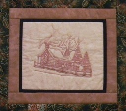 Log Cabin Quilted Wall Hanging, Quilt, Toile Embroidery, Home Decor - thumbnail 2