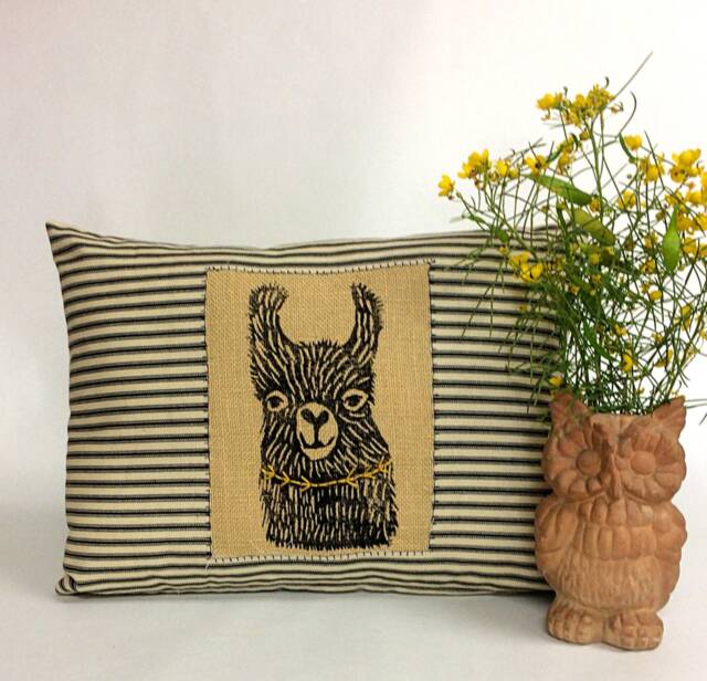 Hand Printed Llama Pillow Striped Cotton Decorative Pillow - image 1