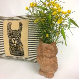 Hand Printed Llama Pillow Striped Cotton Decorative Pillow - thumbnail 3