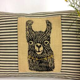 Hand Printed Llama Pillow Striped Cotton Decorative Pillow - thumbnail 4
