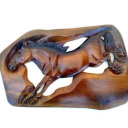 "Wood Carving Horse Rustic Driftwood Reclaimed Hand Carved Teak Natural Wild Wall Hanging Art Home Decor/Gift 14"" X 10" - thumbnail 2