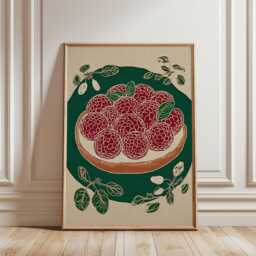 Raspberry Poster - Red Berry Illustration Vintage Botanical Food Art - thumbnail 1