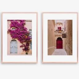 Malta Print, Greece Poster, Travel Wall Art, Pink Bougainvillea Floral Print - thumbnail 2