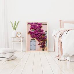 Malta Print, Greece Poster, Travel Wall Art, Pink Bougainvillea Floral Print - thumbnail 1