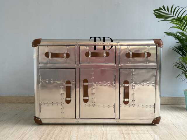 Tieetdye Aviator Trunk Cabinet Vintage Aluminum Sideboard With Hidden Storage - image 1