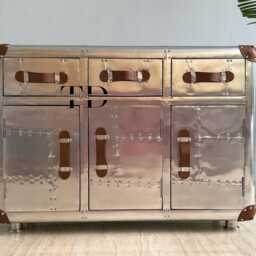 Tieetdye Aviator Trunk Cabinet Vintage Aluminum Sideboard With Hidden Storage - thumbnail 4