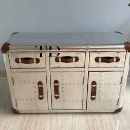 Tieetdye Aviator Trunk Cabinet Vintage Aluminum Sideboard With Hidden Storage - thumbnail 3