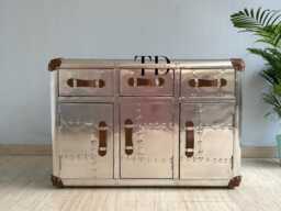 Tieetdye Aviator Trunk Cabinet Vintage Aluminum Sideboard With Hidden Storage