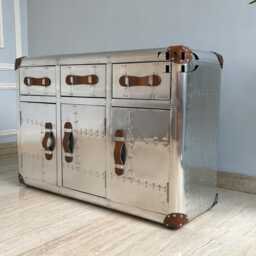 Tieetdye Aviator Trunk Cabinet Vintage Aluminum Sideboard With Hidden Storage - thumbnail 2