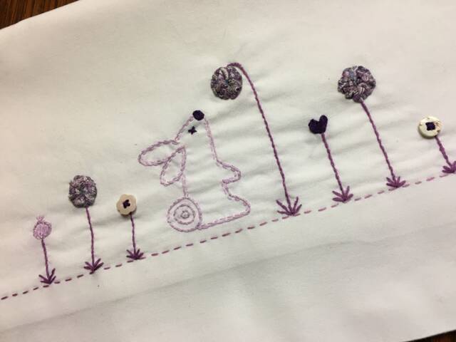 Hand Embroidered Pillow Cases Purple Bunny Yoyo Flower Garden, Set Of 2 Another Color? - image 1