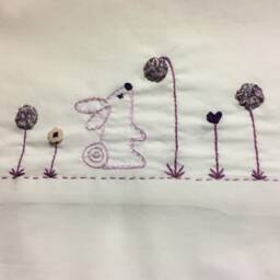 Hand Embroidered Pillow Cases Purple Bunny Yoyo Flower Garden, Set Of 2 Another Color? - thumbnail 3