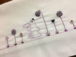 Hand Embroidered Pillow Cases Purple Bunny Yoyo Flower Garden, Set Of 2 Another Color?