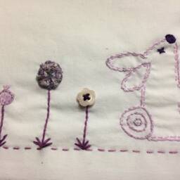 Hand Embroidered Pillow Cases Purple Bunny Yoyo Flower Garden, Set Of 2 Another Color? - thumbnail 2
