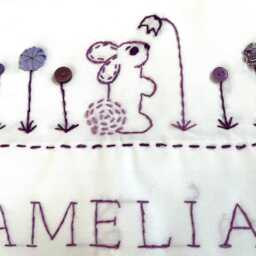 Hand Embroidered Pillow Cases Purple Bunny Yoyo Flower Garden, Set Of 2 Another Color? - thumbnail 4