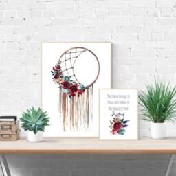 Navy Boho Print - Dream Quote -Inspirational Boho Watercolour Floral Wall Art Large Navy - thumbnail 2