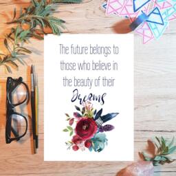 Navy Boho Print - Dream Quote -Inspirational Boho Watercolour Floral Wall Art Large Navy - thumbnail 3