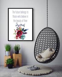 Navy Boho Print - Dream Quote -Inspirational Boho Watercolour Floral Wall Art Large Navy - thumbnail 1