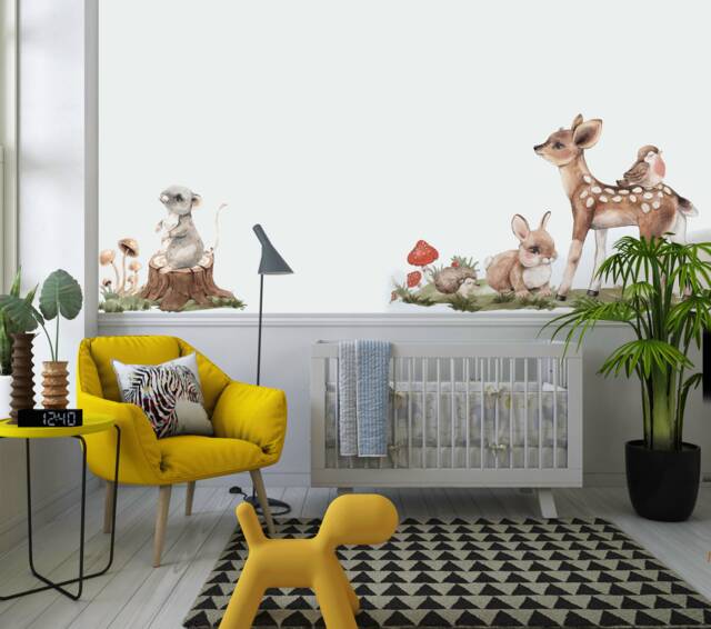 Woodland Nursery Wall Stickers, Forest Animals Watercolor - Peel & Stick - image 1