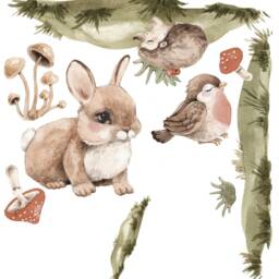 Woodland Nursery Wall Stickers, Forest Animals Watercolor - Peel & Stick - thumbnail 3