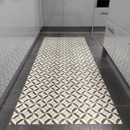 Vinyl Kitchen Runner Floor Mat in Grey Geometric Mosaic Tile Design - Mayfair - thumbnail 3