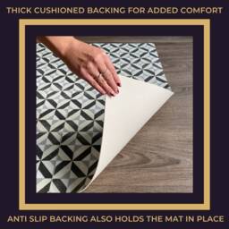 Vinyl Kitchen Runner Floor Mat in Grey Geometric Mosaic Tile Design - Mayfair - thumbnail 4