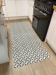 Vinyl Kitchen Runner Floor Mat in Grey Geometric Mosaic Tile Design - Mayfair - thumbnail 1