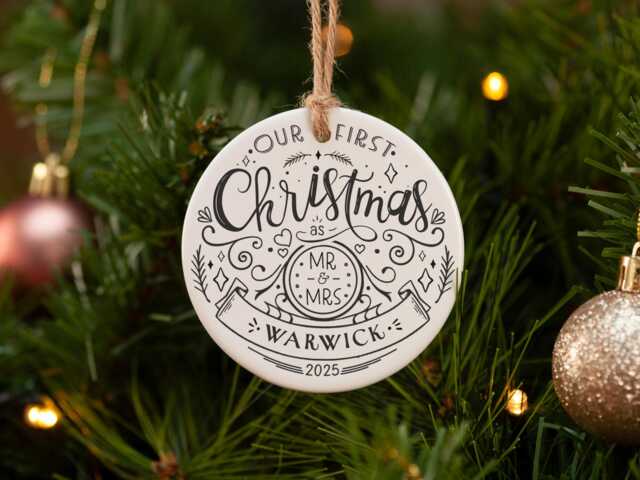 Our First Christmas As Mr & Mrs Ornament. Newlywed 1st Married Engagement Christmas Ornament - image 1
