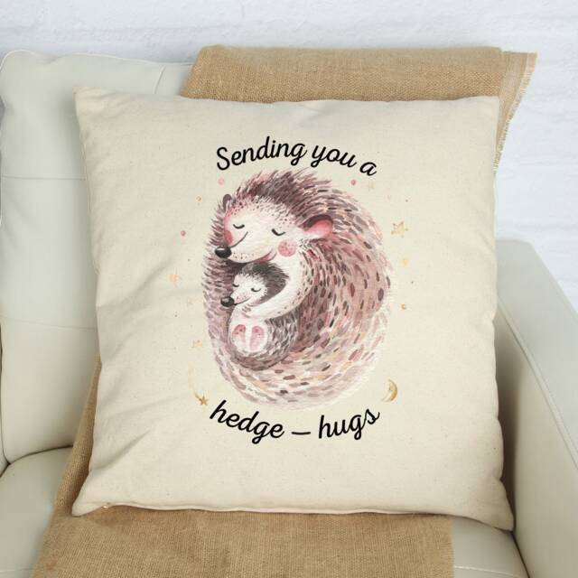 Sending You A Hedge-Hug Cushion Cover/Hedhehug Hedgehog Hug Friends, Aunt, Grandma, Mum Gift /Think Positive Self-Isolation Present - image 1